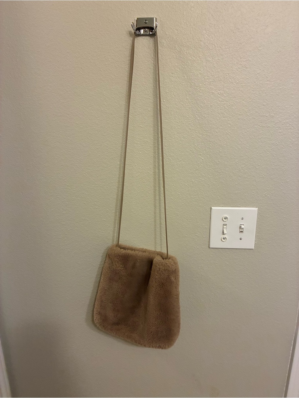 Faux Fur Crossbody Bag in Taupe - Women's Shoulder Bag